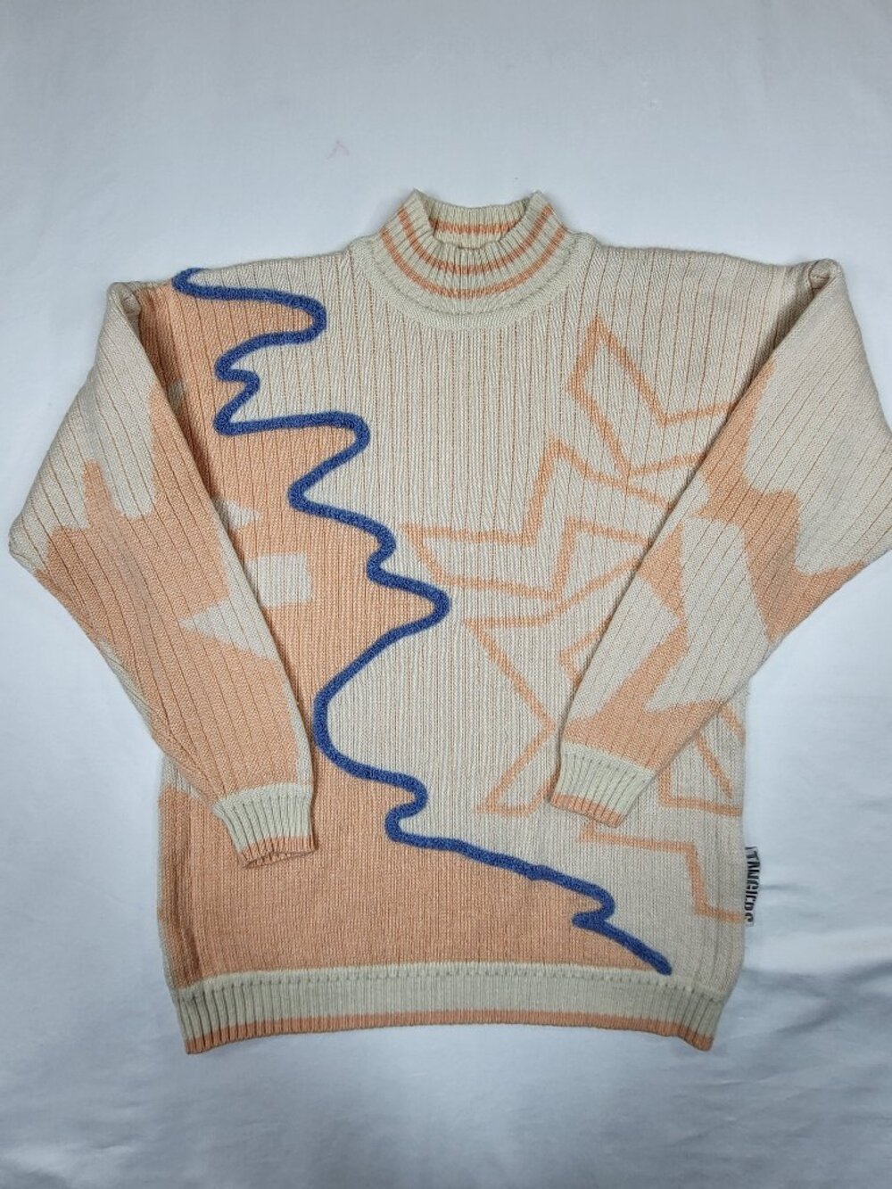 Vintage 80s Tangiers Mock Neck Abstract Geometric Sweater Size S Wool Blend